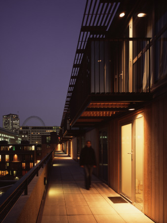 Iroko Housing Scheme, South Bank London, Man On Access Balcony Evening, Architect: Haworth Tompkins by Peter Durant Pricing Limited Edition Print image