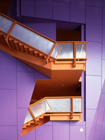 Lowry Arts Centre Salford, Manchester- Interior Architecture With Orange Staircase And Purple Walls by Richard Bryant Pricing Limited Edition Print image
