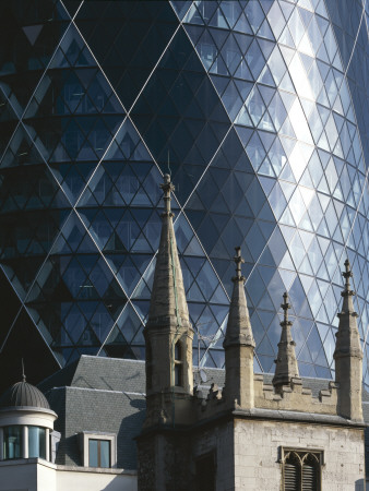 30 St Mary Axe, The Gherkin, City Of London, 1997 - 2004, Detail With St Andrew Undershaft In Fore by Richard Bryant Pricing Limited Edition Print image