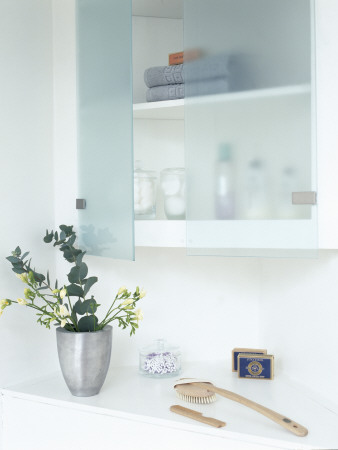 Modern White Urban Bathroom With Frosted Glass Cupboard by Richard Powers Pricing Limited Edition Print image