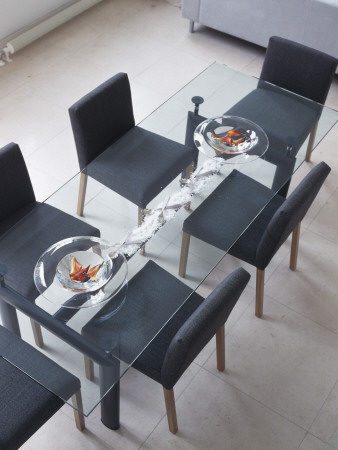 Modern Glass Dining Table And Upholstered Chairs by Richard Powers Pricing Limited Edition Print image