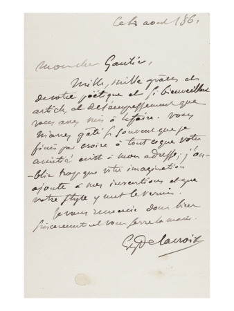 Lettre Autographe Signee A Theophile Gautier Datee Du 4 Aout 1861 by Eugene Delacroix Pricing Limited Edition Print image