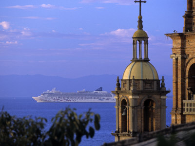 Cruise Ship And Catholic Cathedral, Puerto Vallarta, Mexico by Michael Defreitas Pricing Limited Edition Print image