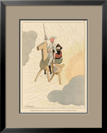 Don Quijote And Sancho Take To The Air On A Flying Machine In The Shape Of A Horse by Joaquin Xaudaro Pricing Limited Edition Print image