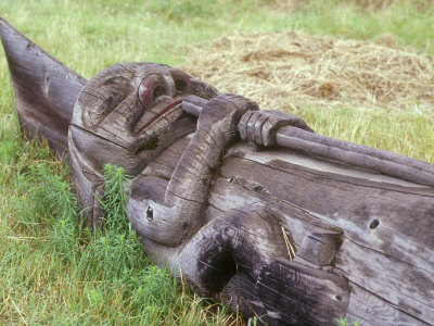 Fallen Wooden Totem Pole Lies In The Grass In Kitwanga by Stephen Sharnoff Pricing Limited Edition Print image