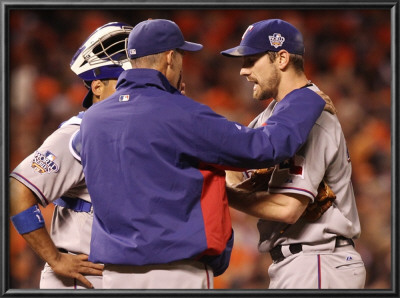 Texas Rangers V San Francisco Giants, Game 1: Cliff Lee, Mike Maddux by Jed Jacobsohn Pricing Limited Edition Print image