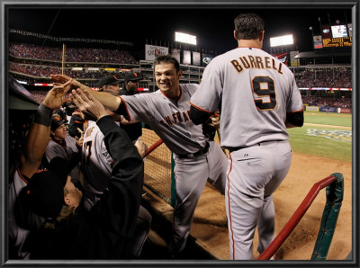 Texas Rangers V. San Francisco Giants, Game 5:  Freddy Sanchez, Pat Burrell by Doug Pensinger Pricing Limited Edition Print image