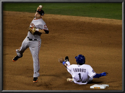San Francisco Giants V Texas Rangers, Game 3: Elvis Andrus,Freddy Sanchez by Doug Pensinger Pricing Limited Edition Print image
