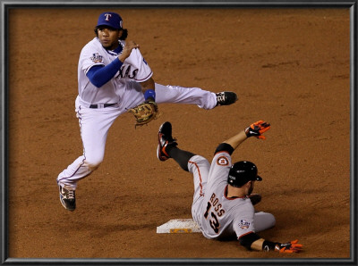 San Francisco Giants V Texas Rangers, Game 4: Elvis Andrus,Cody Ross by Stephen Dunn Pricing Limited Edition Print image