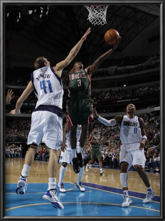 Milwaukee Bucks V Dallas Mavericks: Brandon Jennings And Dirk Nowitzki by Danny Bollinger Pricing Limited Edition Print image