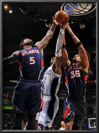 Atlanta Hawks V Orlando Magic: Josh Smith, Etan Thomas And Dwight Howard by Fernando Medina Pricing Limited Edition Print image