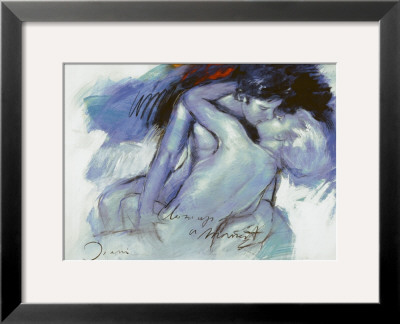 Kissing Couple In Blue by Joani Pricing Limited Edition Print image