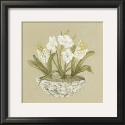 White Flowers In White Wicker Basket by Lucciano Simone Pricing Limited Edition Print image