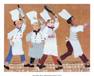 Chefs With Burning Pan by Lizbeth Holstein Pricing Limited Edition Print image