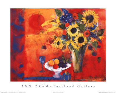 Red Still Life With Sunflowers by Ann Oram Pricing Limited Edition Print image