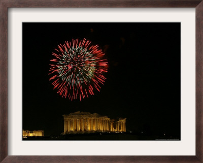 Fireworks Illuminate The Ancient Parthenon On New Years, Athens, Greece, C.2007 by Kostas Tsironis Pricing Limited Edition Print image