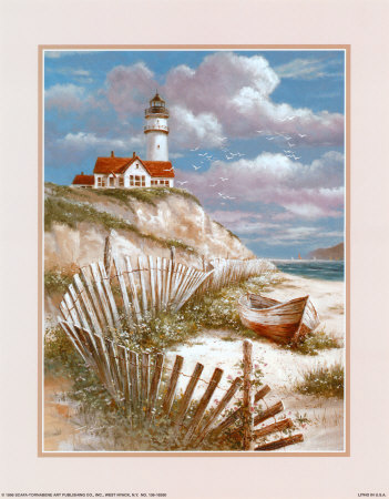 Lighthouse With Deserted Canoe by T. C. Chiu Pricing Limited Edition Print image