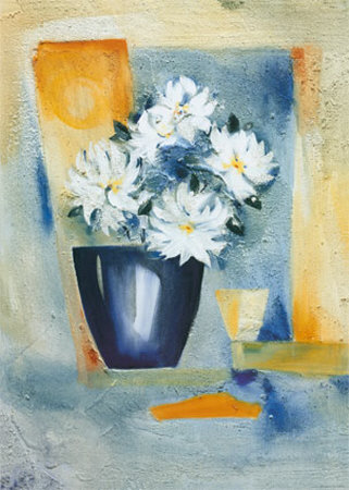 White Flowers In Blue Bowl by Alfred Gockel Pricing Limited Edition Print image
