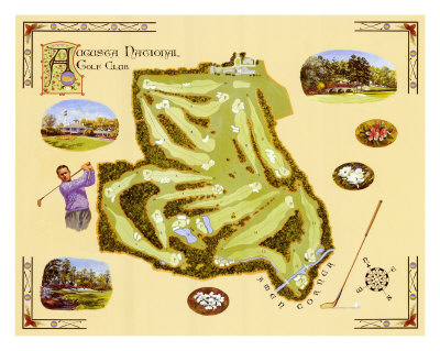 Golf Course Map, Augusta by Bernard Willington Pricing Limited Edition Print image