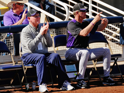 Colorado Rockies V Milwaukee Brewers, Phoenix, Az - March 10: George Karl And Jim Tracy by Kevork Djansezian Pricing Limited Edition Print image