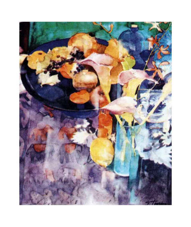 Blue Glass Fruitbowl by Shirley Trevena Pricing Limited Edition Print image
