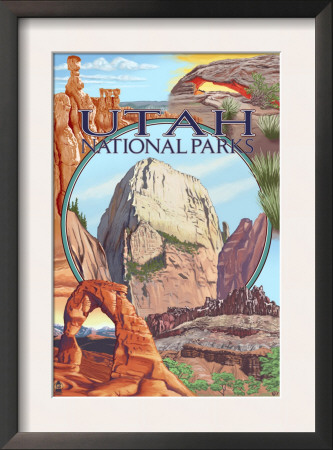 Utah National Parks - Zion In Center, C.2009 by Lantern Press Pricing Limited Edition Print image