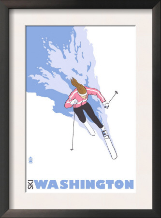 Washington - Ski Washington, Stylized Skier (Woman), C.2008 by Lantern Press Pricing Limited Edition Print image