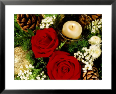 Christmas Arrangement Of Two Red Roses With White Chrysanthemum by James Guilliam Pricing Limited Edition Print image