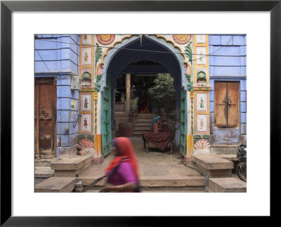 Street Sweeper Passing Open Porch Of Typical Old Haveli, Old City, Jodhpur, Rajasthan State, India by Eitan Simanor Pricing Limited Edition Print image