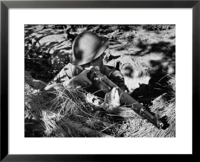 View Of A Soldier Using A Garand Semi Automatic Rifle by William Vandivert Pricing Limited Edition Print image