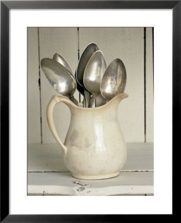 Old Silver Spoon In Light Coloured Ceramic Jug by Ellen Silverman Pricing Limited Edition Print image