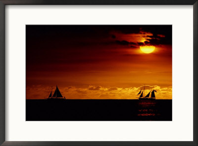 Sailboats Silhouetted On The Pacific Ocean At Twilight by Robert Madden Pricing Limited Edition Print image
