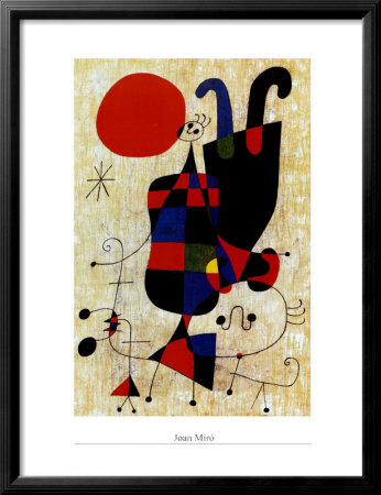 joan miró figures and dog in front of the sun