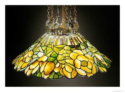 A Lotus Leaded Glass And Bronze Chandelier by Tiffany Studios Pricing Limited Edition Print image