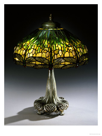 A Drophead Dragonfly Leaded Glass And Bronze Table Lamp by Tiffany Studios Pricing Limited Edition Print image