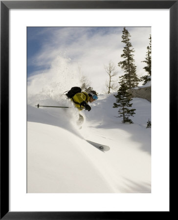 Telemark Skier Turning Through Powder, Wasatch Mountains, Usa by Mike Tittel Pricing Limited Edition Print image