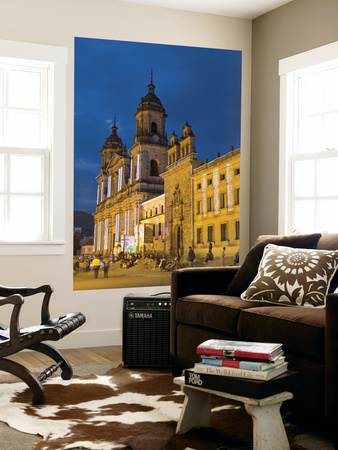 Colombia, Bogota, La Candelaria, Plaza De Bolivar, Cathedral At Night by Jane Sweeney Pricing Limited Edition Print image