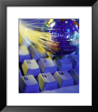 Globe, Fiber Optic Cables On A Computer Keyboard by Eric Kamp Pricing Limited Edition Print image