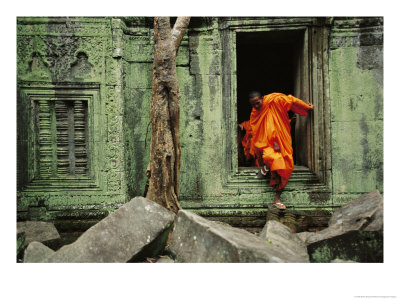 Angkor Wat Temple With Monk, Siem Reap, Cambodia by Steve Raymer Pricing Limited Edition Print image