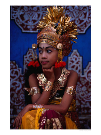 A Situ Dancer Relaxes On Temple Steps In Singapadu, Sampalan, Indonesia by Gregory Adams Pricing Limited Edition Print image