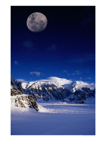 High Moon Over The Ruth Ampitheatre On Ruth Glacier, Denali National Park & Preserve, Alaska, Usa by Mark Newman Pricing Limited Edition Print image