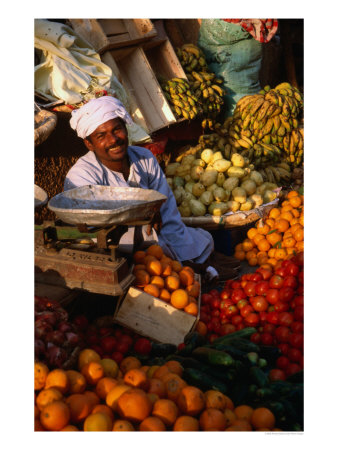 Fruit And Vegetable Vendor In The Luxor Souq, Luxor, Egypt by Patrick Syder Pricing Limited Edition Print image