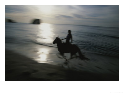 Horseback Rider Silhouetted On Beach, Costa Rica by Michael Melford Pricing Limited Edition Print image