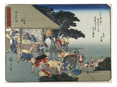 Kusatsu, Coolies Resting At A Teahouse by Ando Hiroshige Pricing Limited Edition Print image