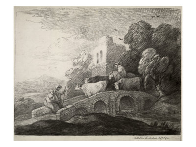 The Act Directs (Cattle On A Bridge-Castle Ruins) by Thomas Gainsborough Pricing Limited Edition Print image
