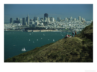 Hikers View San Franciscos Skyline From The Marin Headlands by Phil Schermeister Pricing Limited Edition Print image