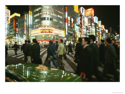 Pedestrians Cross A Crowded Tokyo Street At Night by Eightfish Pricing Limited Edition Print image