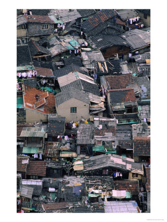 Overhead Of Crowded Residential Area Of Old Shanghai, Shanghai, China by Keren Su Pricing Limited Edition Print image