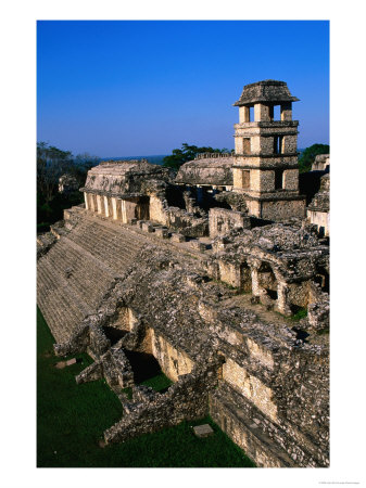 High Angle View Of The Palace (El Palacio), Palenque, Mexico by John Elk Iii Pricing Limited Edition Print image