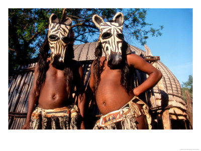 Zulu Zebra Masked Dancers, South Africa by Claudia Adams Pricing Limited Edition Print image